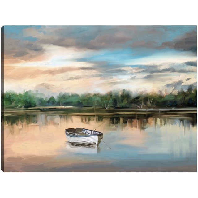 Cuadro Decorativo - Bote de remos junto al lago Jr Impresión en canvas, estrechado