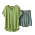 thumbnail image 2 of NominalSnug Pajama Sets for Women Round Neck Short Sleeve Sleep Shirts Wide Leg Pleated Shorts Casual Loose Loungewear, 2 of 6