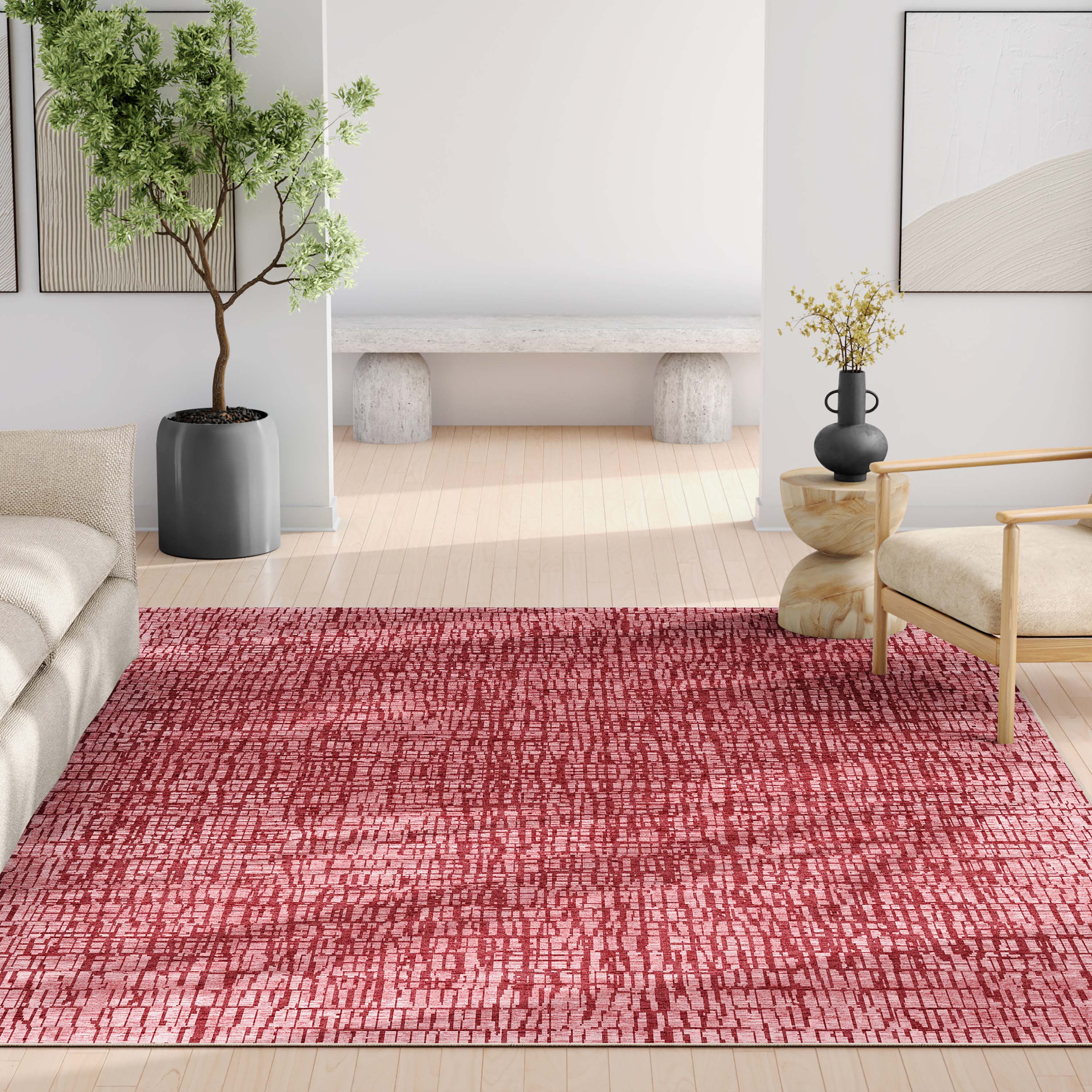Well Woven Abstract Nightscape Modern Geometric Flat-Weave Red 5'3" x 7'3" Area Rug