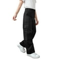 thumbnail image 2 of HAOTAGS Teen Girls Stright Leg Cargo Pants(4-15), Elastic Waist Pants with Multi-pockets Black 9-10Years, 2 of 5