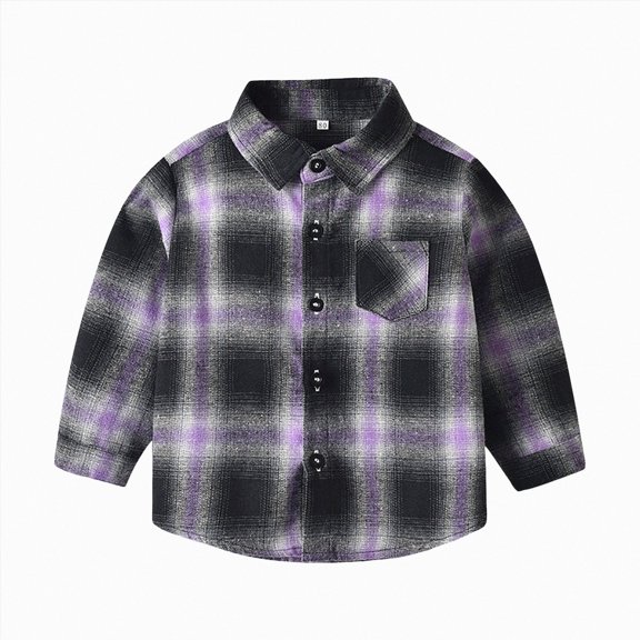 TOWED22 Boys Flannel Plaid Shirt Casual Button Down Shirts Long Sleeve Jacket Lapel Shacket Coat Tops Casual Outwear,Purple,3-4 Y