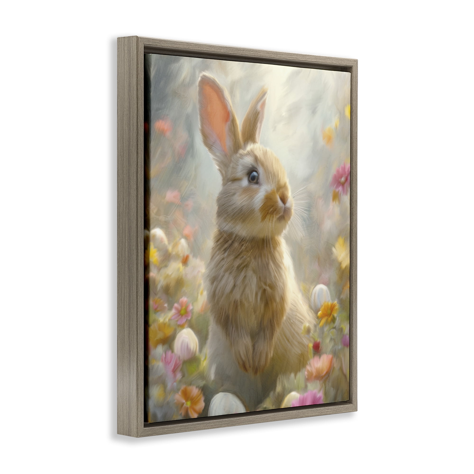 Stupell Industries Bunny Dreams Meadow Brown Framed Floater Canvas Wall Art, design by Kim Allen