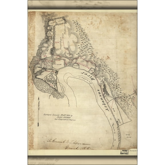 24"x36" Gallery Poster, general shermans Map of Arkansas Post 1863