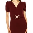 thumbnail image 5 of Women's V-neck Sheath Dress with Buckle Accent and Puff Sleeves - Elegant Office to Even, 5 of 6