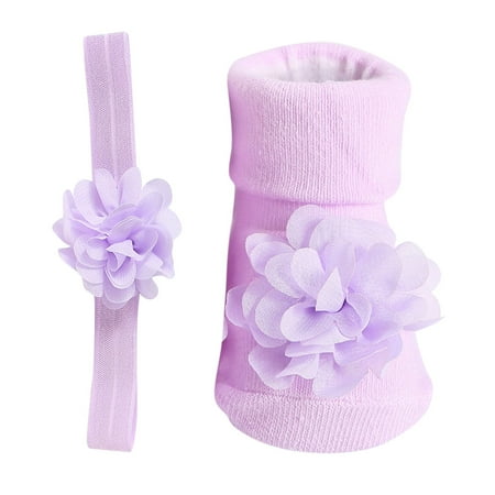 

Rovga Little Boys Girls Socks Baby Socks Fashion Soft Non Slip Toddler Socks Lace Big Flower Toddler Socks With Flower Headwear