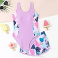 thumbnail image 2 of newwalpole Girls Tankini 2-Piece Swimsuit 2 Piece Swimsuits Floral Printing Bathing Suits Purple for 6-7 Years, 2 of 7