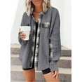 thumbnail image 3 of Franhais Women Waffle Shirt Autumn Knit Loose Fit Long Sleeve Plaid Tops Button Down Lapel Collar Jacket, 3 of 9