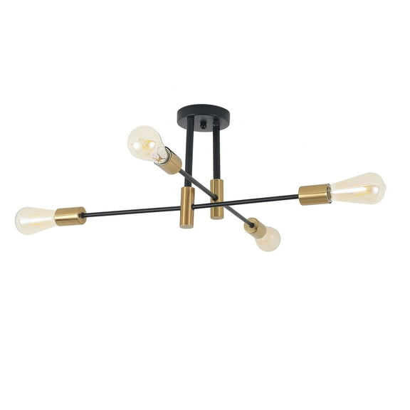 Modern 4-Light Flush Mount Sputnik Chandelier Lmaps Gold and Black No Bulbs