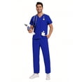 thumbnail image 2 of Pet Grooming and Nursing Scrubs Uniforms for Men: High Quality Hospital Work Clothes 2 Piece Set V Neck Top Pants, 2 of 7