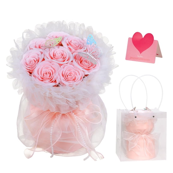 RIDDSEE Artificial Soap Flowers Preserved Roses Bouquet Gift Women Mom Wife Girlfriend Grandma on Birthday, Mother’s Day, Anniversary, Valentine’s Day, Christmas (Pure Pink) C113
