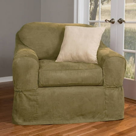 Maytex Piped Faux Suede 2 Piece Armchair Furniture Cover Slipcover