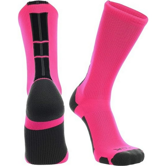 Hot Pink Basketball Socks Boys Girls Youth Kids Womens Mens Basketball Socks Football, Baseline Crew (Pink - Black, Large)
