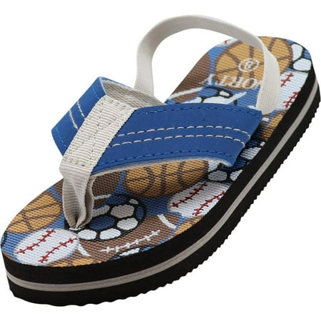 Blue Thongs Flip Flops (Norty Toddler Baby Boys Girls Thong Elastic Slingback Flip Flop Flat Sandal, 41052 Blue Sport Balls /)