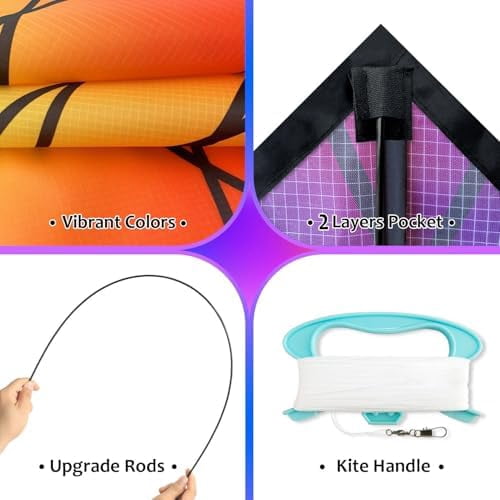 Large Delta Kite for Kids & Adults,Extremely Easy to Fly Kite for Beach Trip,String Line Included,with Colorful Tail,Perfect for Beginners Flower