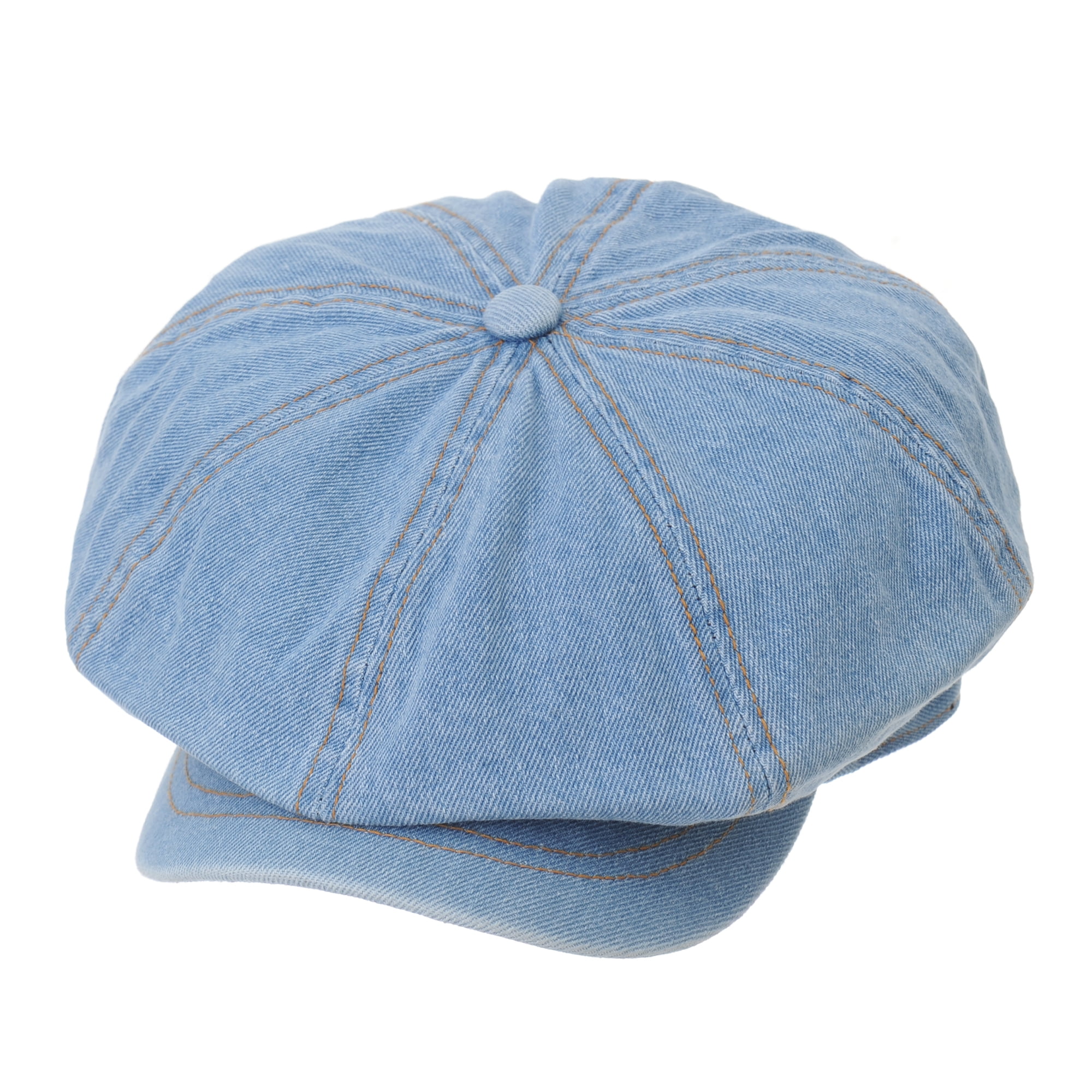 WITHMOONS Baker Boy Flat Cap Stitchy Beret Washed Denim Jean Hat DW3834 (Lightblue)