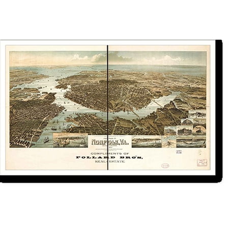 Historic Print, VA Norfolk 1892 MAP, 16" x 20"