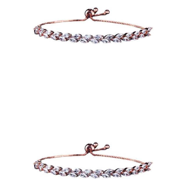 Minnieouse con cordón de tenis para mujer, pulseras de circón geométrico, cadena ajustable, accesorio de moda, banquete de fiesta Oro rosa 2Conjunto