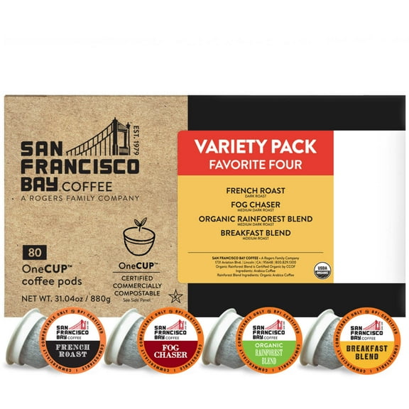 San Francisco Bay Coffee Organic Variety Pack, Keurig Coffee Pods, 80 Ct