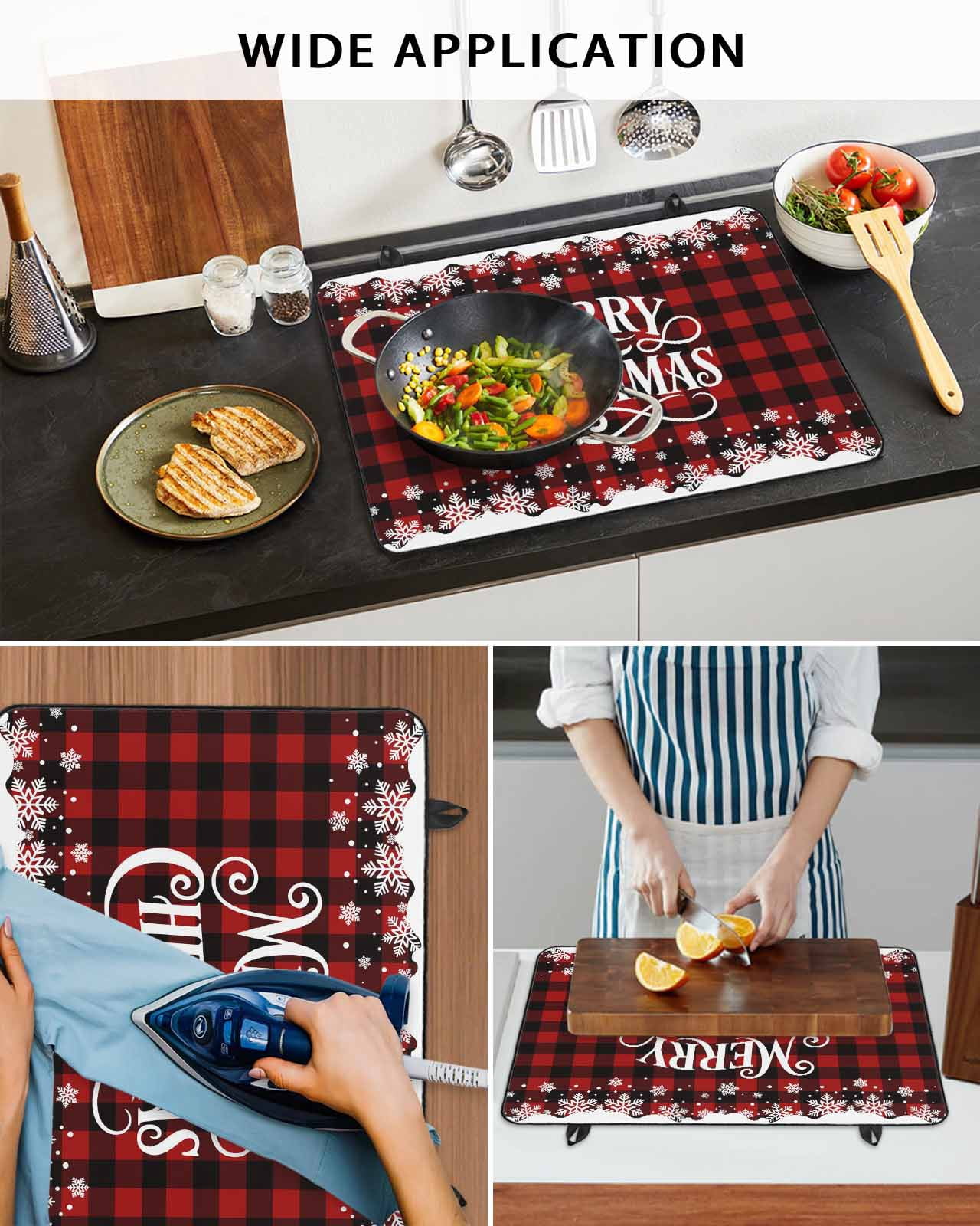 Large Induction Cooktop Protector Mat Christmas Stove Top Covers for Electric Stove, Xmas Red Black Buffalo Plaid Winter Snowflakes Decorative Stove Burner Cover Mats, Glass Top Stove Cover
