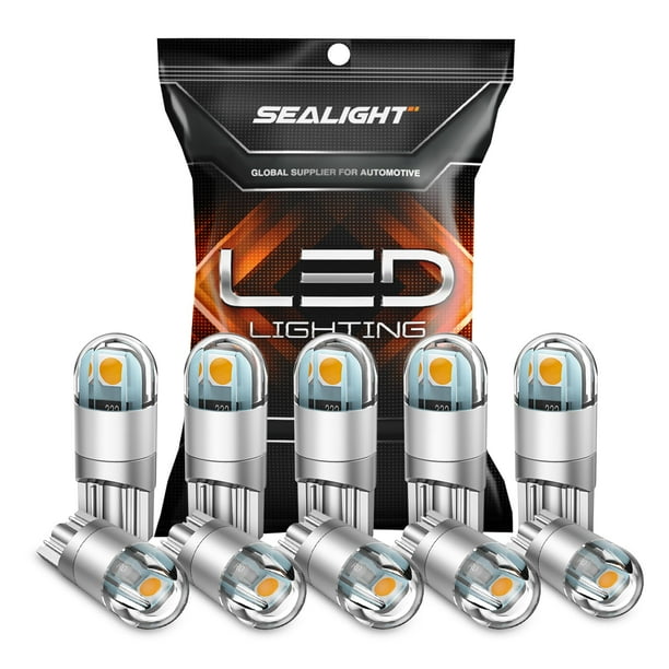 Bombillas LED SEALIGHT 194, 2700 K, ámbar, T10, W5 W, 3030, paquete de 10