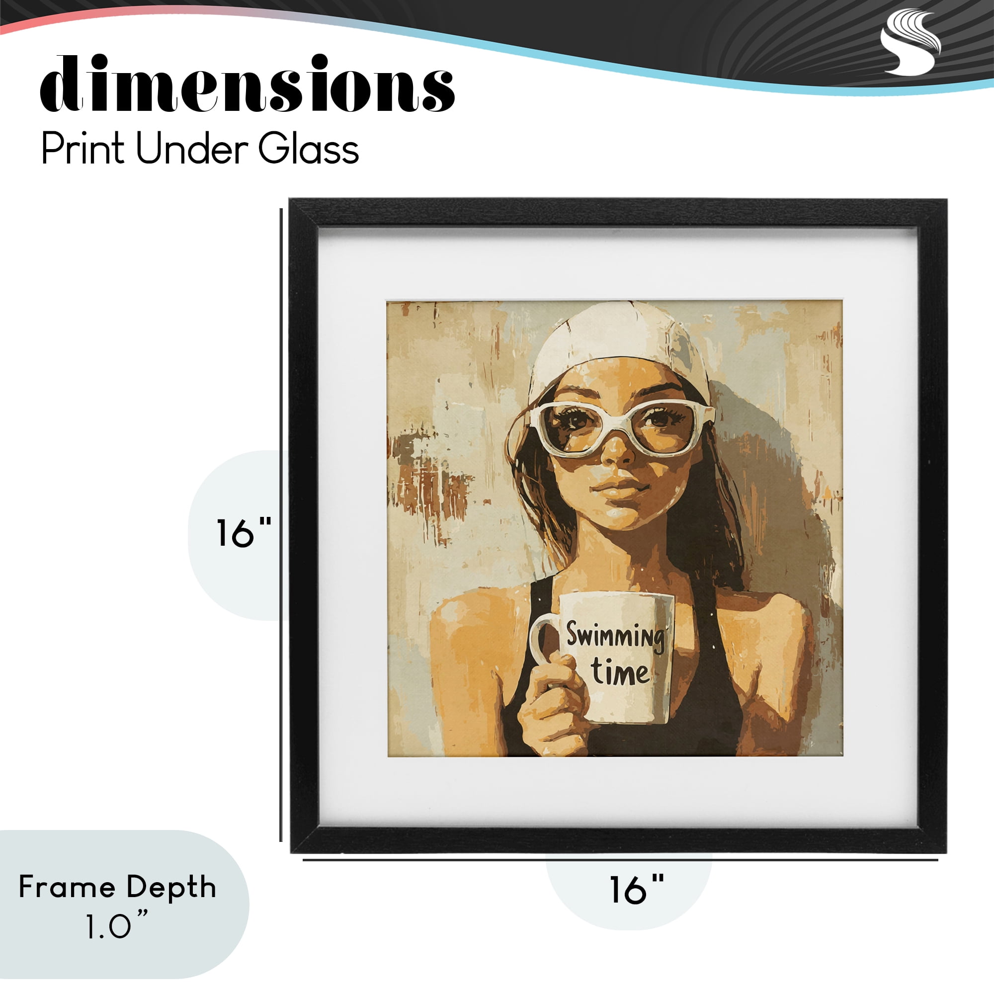 Stupell Industries Swimming Mug Girl Black Framed Print Under Glass, design by Layla Oz
