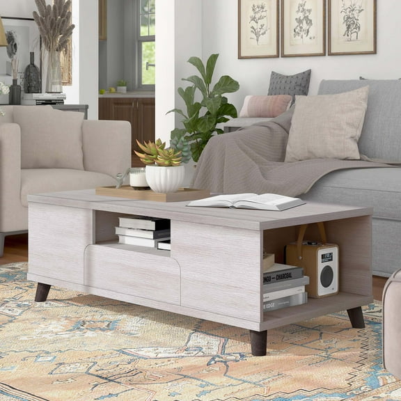 Furniture of America Nodd Multi-Storage Coffee Table, White Oak