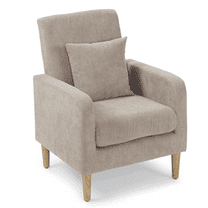 MoNiBloom Cotton-linen Fabric Accent Chairs, Modern Armchair with Toss Pillow, Upholstered Single Sofa for Living Room Bedroom, Beige