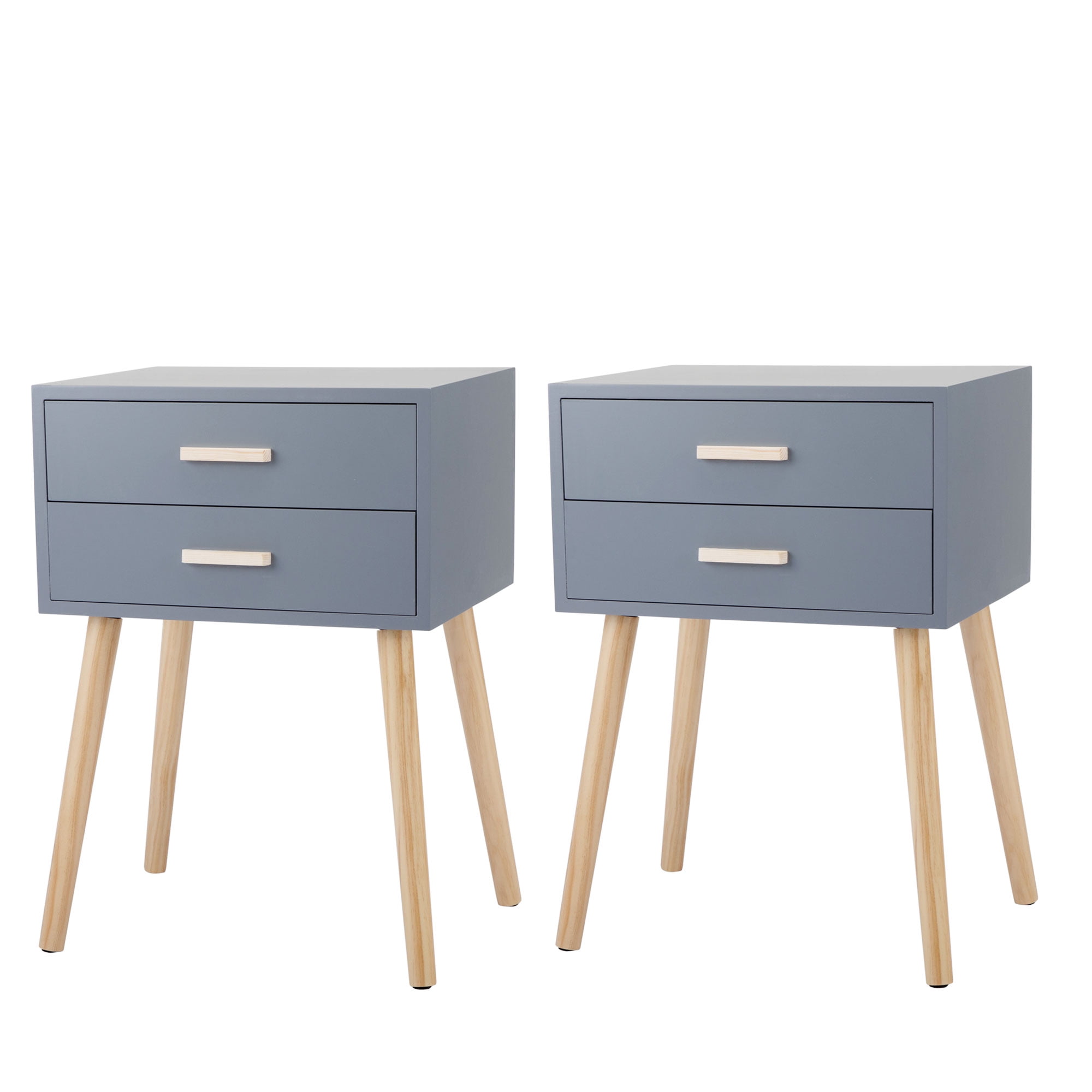 Nightstand End Table w/White Storage Drawer for Bedroom Living Room Office Home Furniture White JAXPETY Set of 2 Wooden Bedside Table Solid Wood Legs