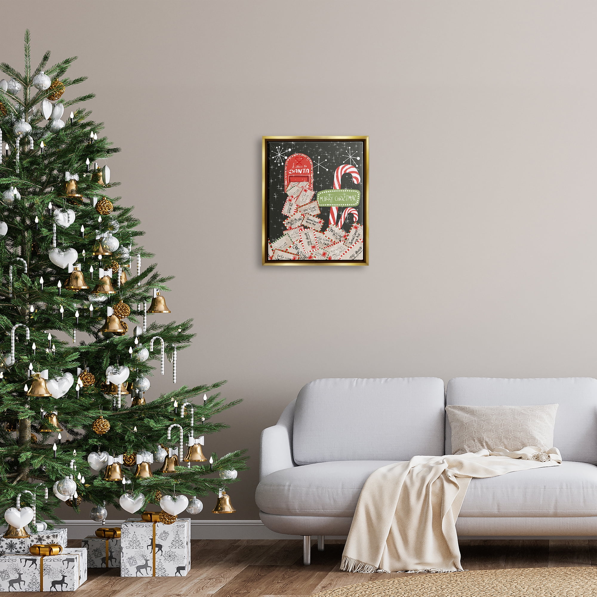 Stupell Industries Letters For Santa Mail Holiday Painting Gold Floater Framed Art Print Wall Art, 17 x 21