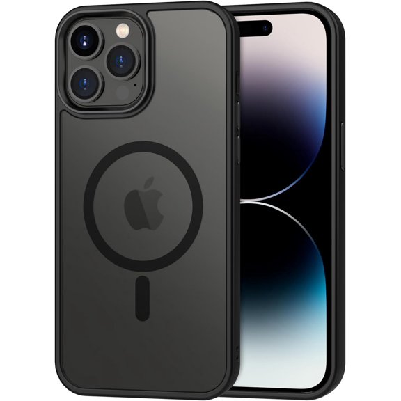 Case for iPhone 14 Pro Max 6.7 inch-Compatible with MagSafe & Car Phone Mount,Anti-Fingerprint TPU Thin Phone Cases Cover Protective Shockproof (Matte Black)