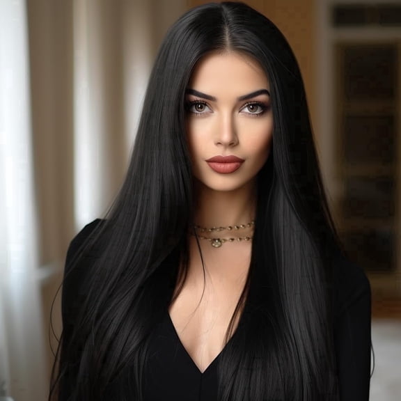 Heat-Resistant Long Straight Black Wig for Women, Glueless Natural Hairline, Adjustable Cap for Daily Wear, Cosplay, and Parties – 21.5 Inch