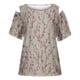 thumbnail image 4 of Tops con estampado de flores recortadas en el hombro de manga corta con cuello redondo a la moda para mujer Fridja bn6161, 4 of 5