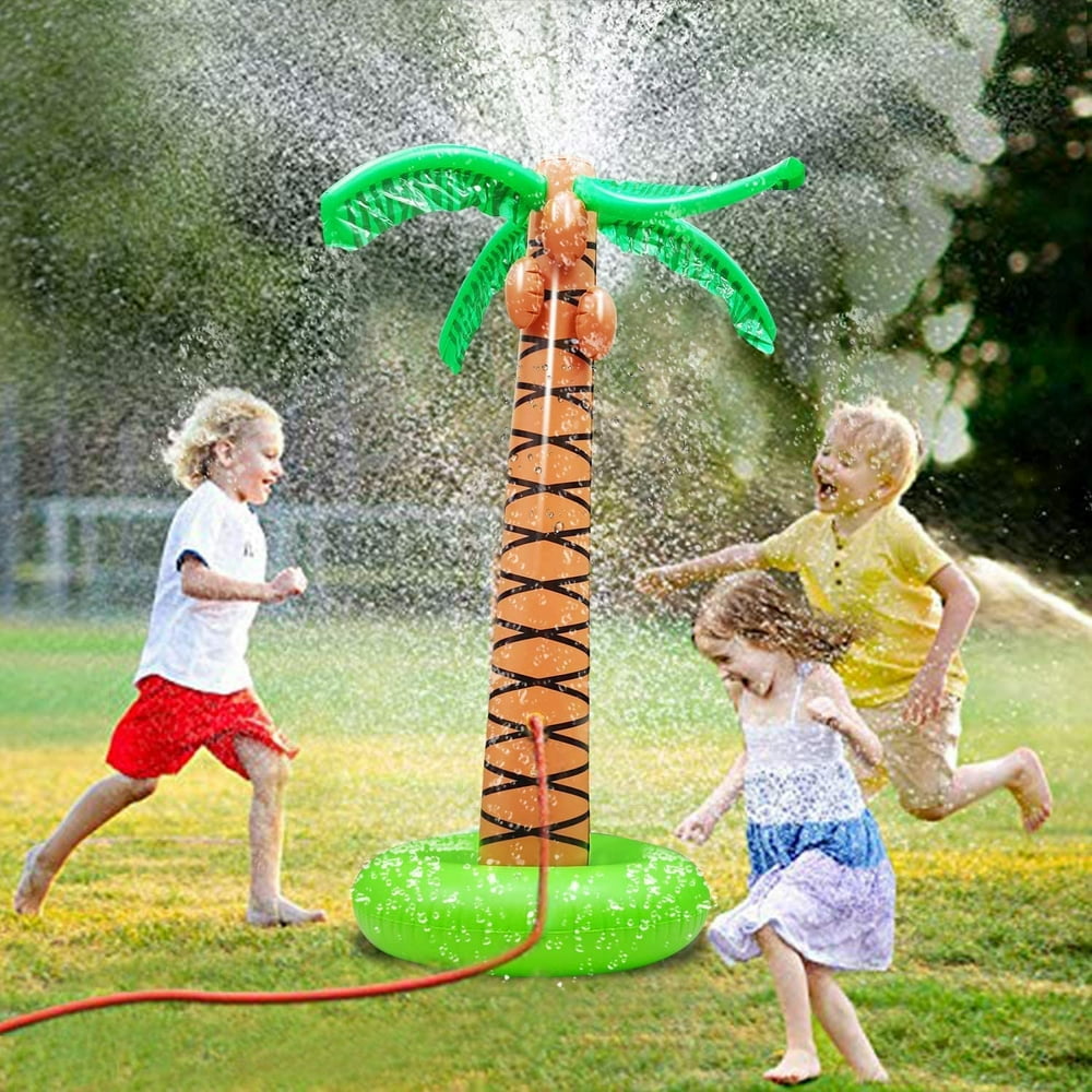 61" Inflatable Palm Tree Backyard Sprinkler Toy for Kid, Spray Water