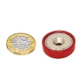 thumbnail image 2 of N42 Neodymium A Type Pot Magnet - 25mm dia - 57.33lbs Pull - Red (Pack of 1), 2 of 3