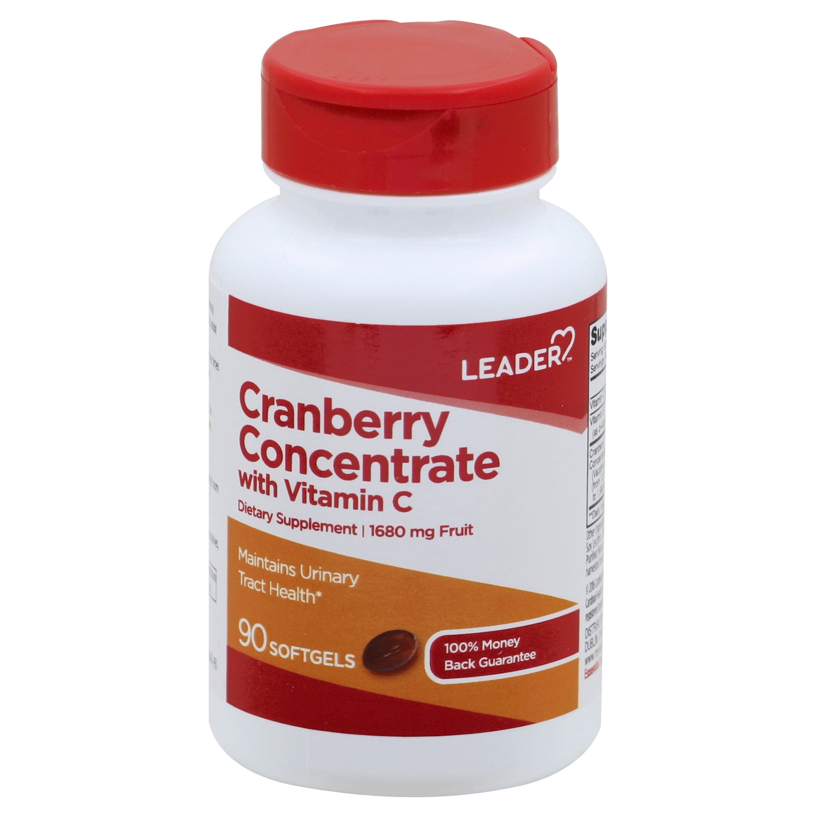 Leader Cranberry Concentrate with Vitamin C, Supports Urinary Health, 90 Softgels per Bottle
