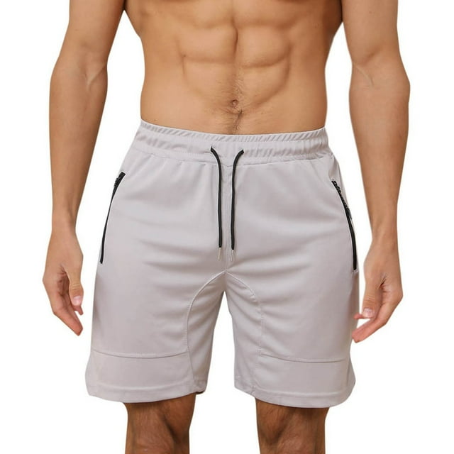Plebaso Men's Athletic Shorts Casual Drawstring Quick Dry Running Shorts Lightweight with Zipper Pockets