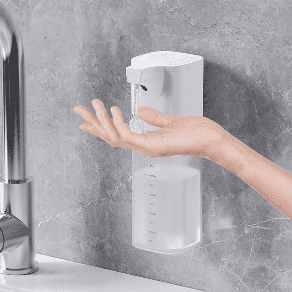 Automatic Soap Dispenser, Touchless Dish Liquid Dispenser 17oz/500ml with Infrared Sensor, 4 Adjustable Soap Levels, Hand Free for Bathroom Kitchen (White)