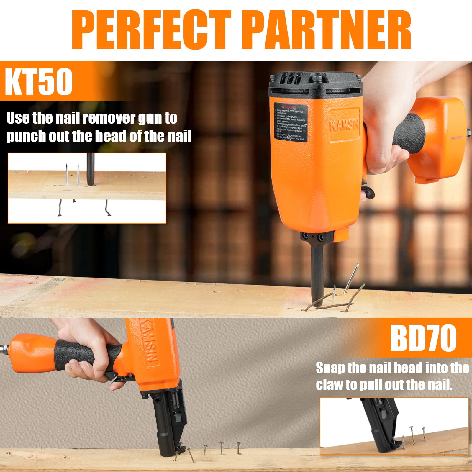 KAMSIN KT50 Pneumatic nail puller,air remover gun,punch nails head diameter of 0.118"-0.236",for denailing & recycling