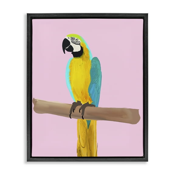 Stupell Industries Bright Parrot on Pink Animals Painting Black Floater Framed Canvas Art Print Wall Art, 17 x 21