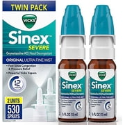 Vicks Sinex SEVERE, Nasal Spray, Original Ultra Fine Mist Sinus Decongestant for Fast Relief of Cold & Allergy Congestion, Sinus Pressure Relief, Twin Pack, 2 0.5 FL OZ (15 ml)
