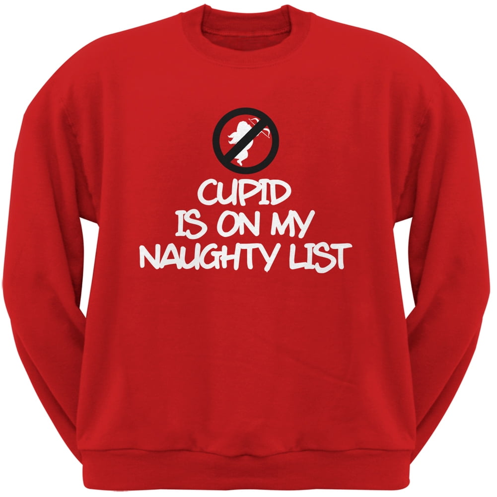 Cupid is on My Naughty List Black Adult Crew Neck Sweatshirt