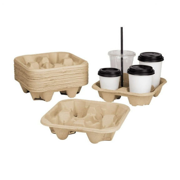 Karat C5000 Recycled Paper Made 4-Cup Carrier for take-out, Hot coffee, Soup, Cold Drink / 300-ct. Case