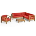 thumbnail image 4 of GDF Studio Morgan Outdoor 6 Seater Acacia Wood Sectional Sofa Set, Gray and White, 4 of 11