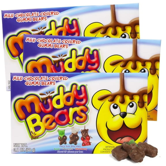 Chocolate Covered Gummy Bears, Birthday Party Candy, Pack of 3, 3.1 Ounces per Box