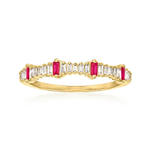 Ross-Simons 0.14 ct. t.w. Diamond and .10 ct. t.w. Ruby Stackable Ring in 14kt Yellow Gold, Women's, Adult