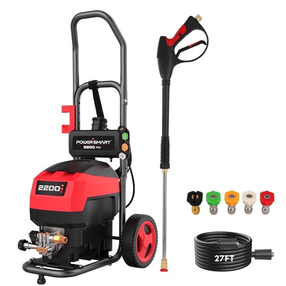 PowerSmart 120V Electric Pressure Washer 1.2 GPM, 2200PSI Max, Ultra-Light Design, 27FT Hose