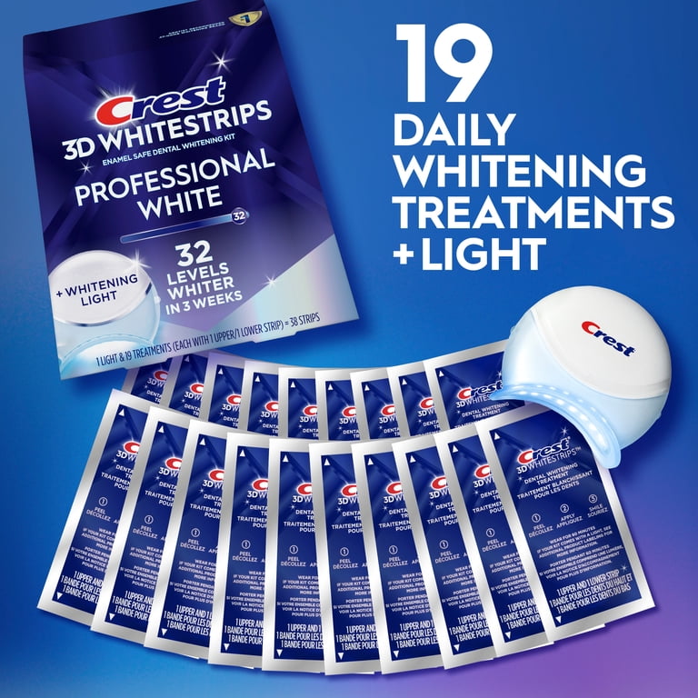 Crest, Teeth Whitening Kit, 3D Whitestrips, Light for Faster
