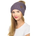 thumbnail image 3 of C.C YJ-820 Thick Cable Knit Hat Faux Fur Pom Pom Fleece Lined Cuffed Beanie Violet, 3 of 4