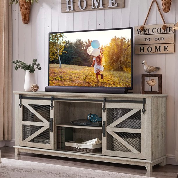 OKD Farmhouse TV Stand for 75+ Inch TV, Industrial & Farmhouse Media