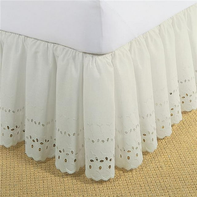 Fresh Ideas FRE30014IVOR01 Bed Skirt Ruffled Eyelet Ivory - Twin